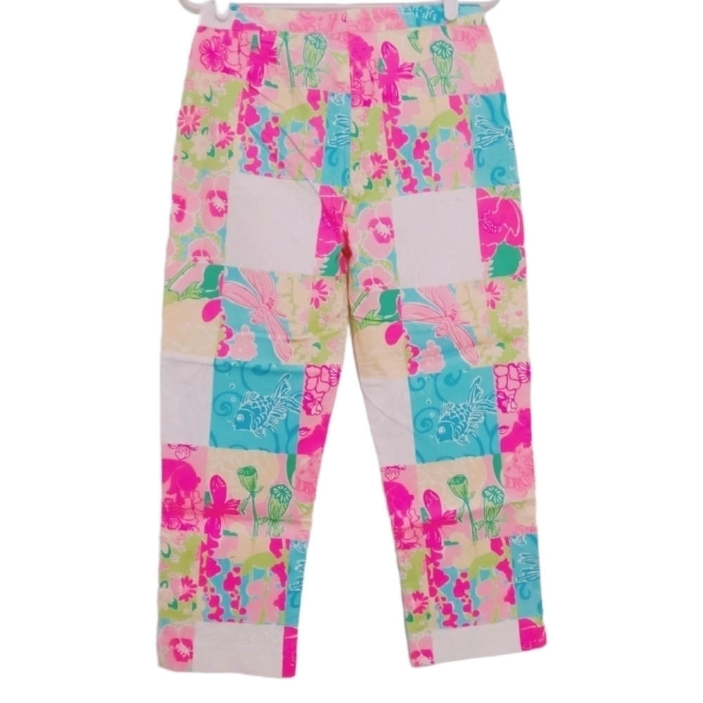 Lilly Pulitzer‎ Floral Capri Pants Vintage Multi Patch Pockets Ankle Crop Quirky
